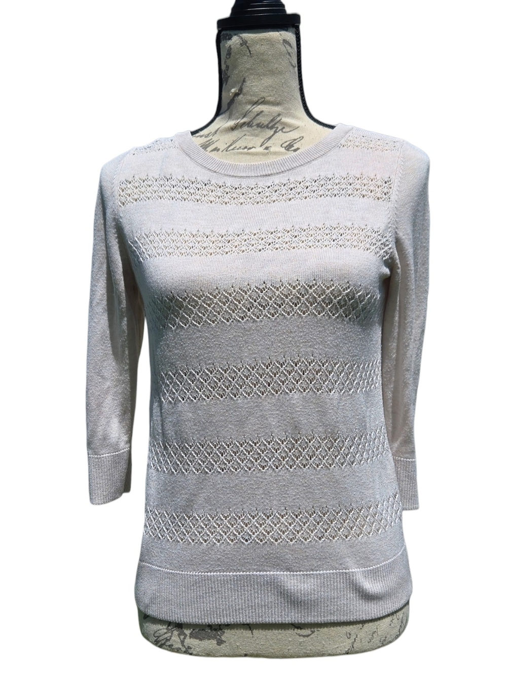Vintage 2016 Banana Republic Cream Openwork Scoop Neck Sweater Petite Small